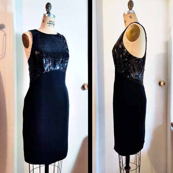 Vintage Black Tie Oleg Cassini Holt Renfrew Sequin Racerback Shift Dress LBD S - Picture 4 of 8